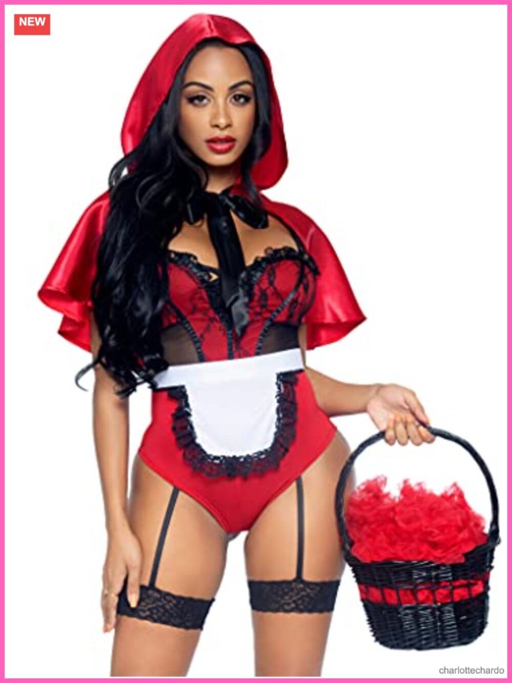 Leg Avenue Women's 3 Pc Naughty Miss Red Riding Hood Costume Garter Teddy Apron